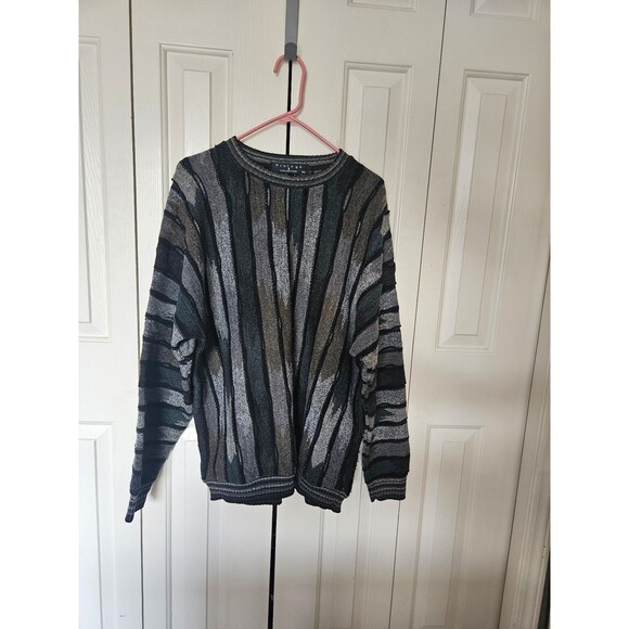 Vintage 90s Protégé crewneck sweater 3d knit coogi style XL black brown green - Picture 1 of 6